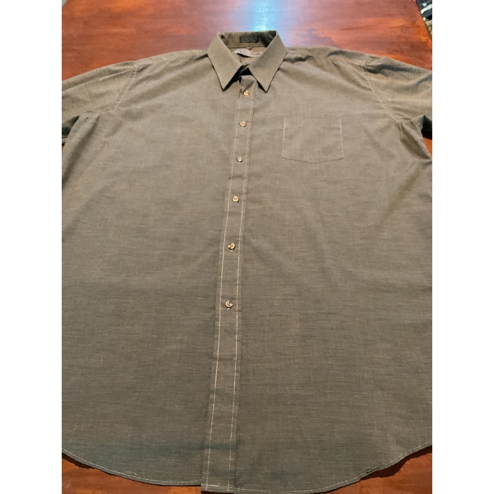 Oleg Cassini Mens 18.5 37 Long Sleeve Button Down Shirt Olive Green Stripe